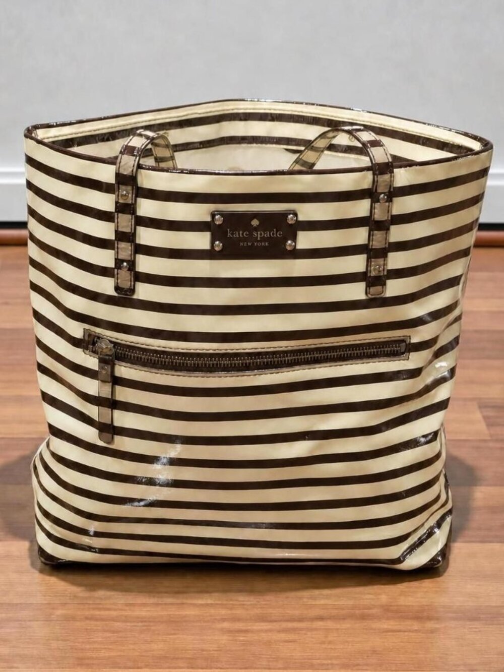 Kate Spade Penn Valley Cream & Brown Stripe Shopper Tote | Classic & Spacious - Picture 3 of 9